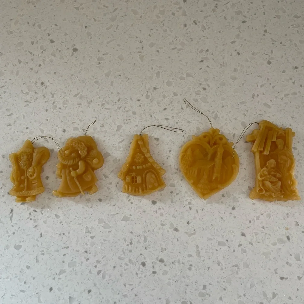 Handcrafted Holiday Beeswax Ornaments Set of 5